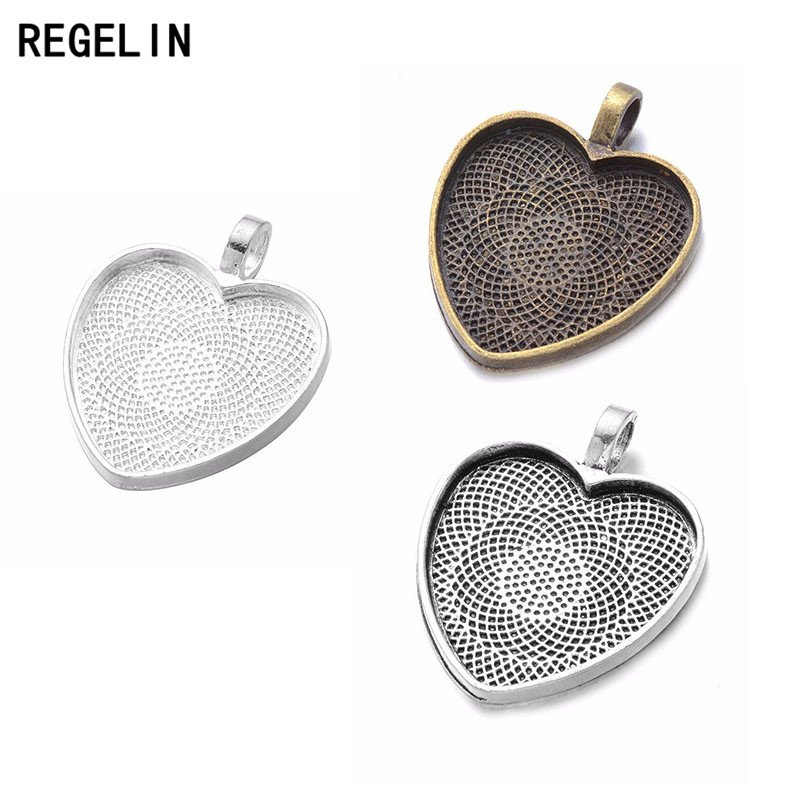 Bezels Set Pendant - REGELIN serca Cabochons ustawienia posrebrzane wisiorki