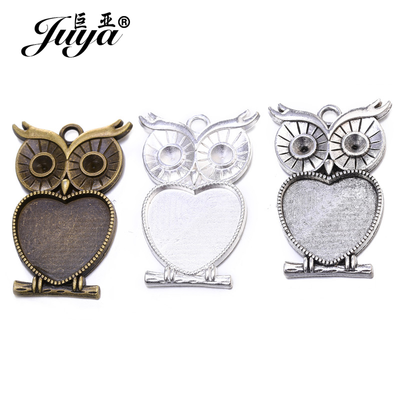 Bezels Set Pendant - 5 sztuk/partia 25mm kształt serca sowa