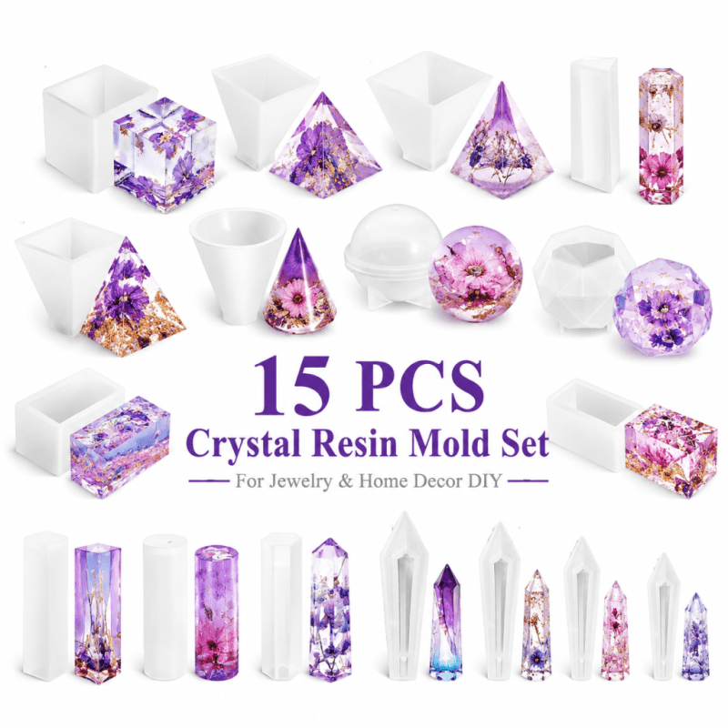 Resin Jewelry Kit - 15-częściowy zestaw form silikonowych z żywicy