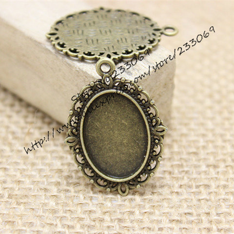 Bezels Set Pendant - 40 sztuk/partia antyczny brąz stop 22*30mm